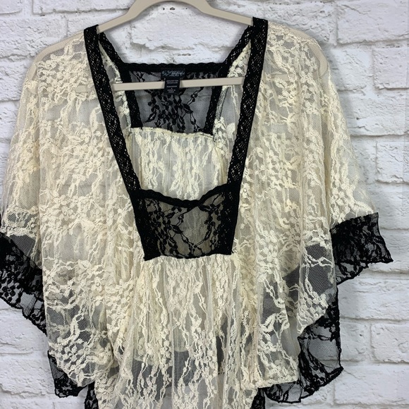 Daytrip Boho Sheer Lace Batwing Dramatic Blouse S - Picture 2 of 7